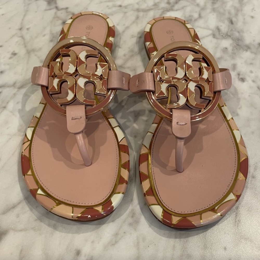 Tory Burch Miller enamel sandal seashell pink